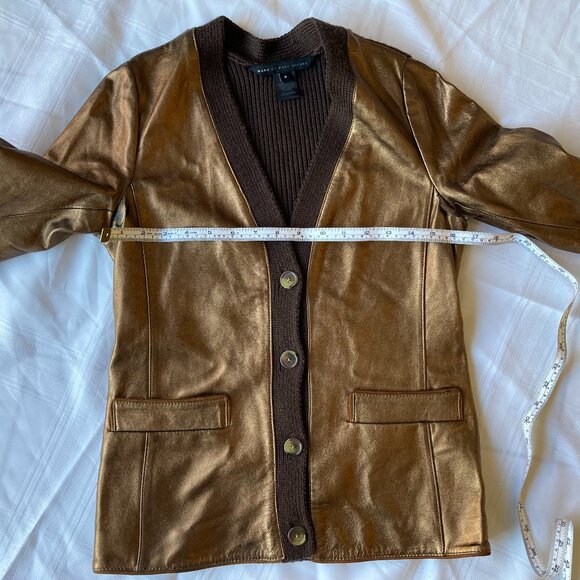 Marc Jacobs Metallic Genuine Lamb Leather Wool Cardigan Jacket - Picture 9 of 16